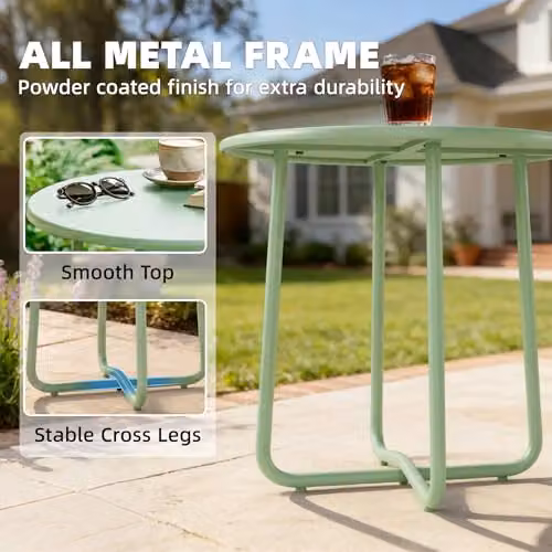 Outsunny Green Metal Round Garden Side Table – 5