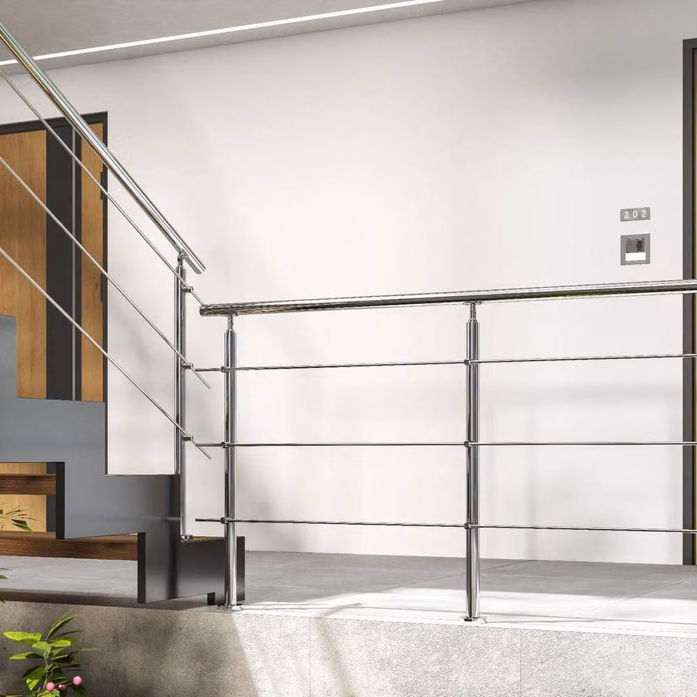 PAWNORA Silver Stainless Steel 3 Bar Indoor Stair Railing Balustrade W: 120 cm, H: 106 cm – 3