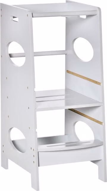 HOMCOM Adjustable Toddler Step Stool Standing Tower with Safety Rail in Grey