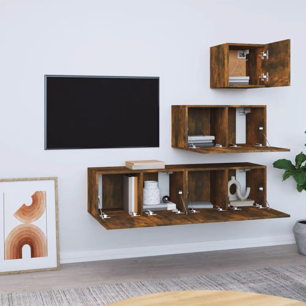 Berkfield Home 4 Piece Classic Smoked Oak TV Cabinet Set in Brown – 3