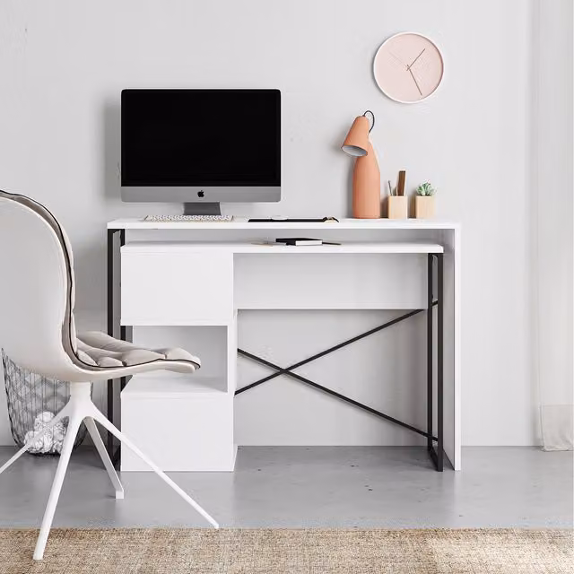Decortie Modern White Writing Desk for Home Office