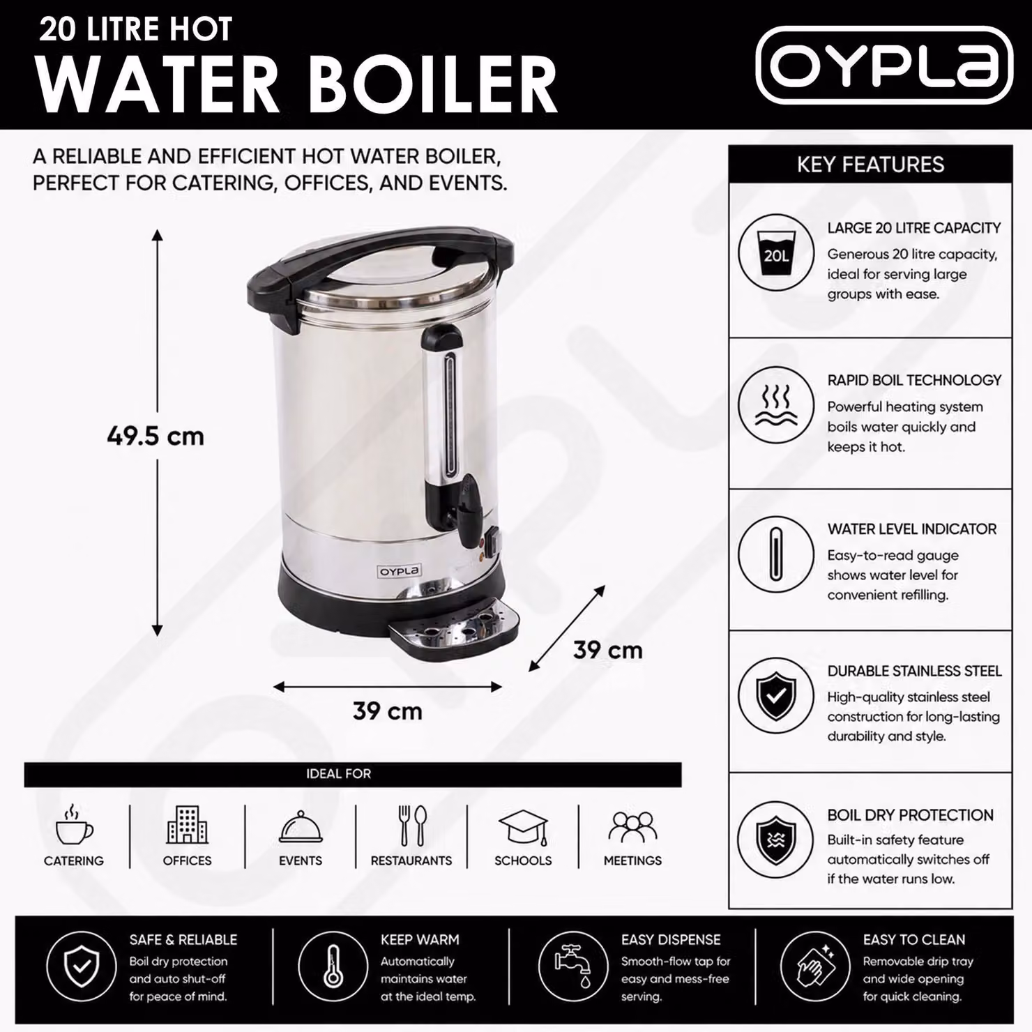 Oypla 20L Stainless Steel Catering Hot Water Boiler Tea Urn in Silver – 2