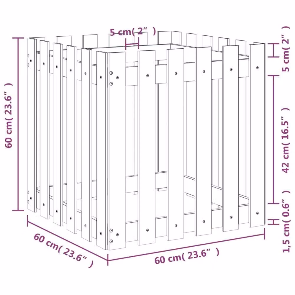 Berkfield Home Garden Planter with Fence Design in Brown, Impregnated Pine Wood, W/D/H: 60 x 60 x 60 cm – 5