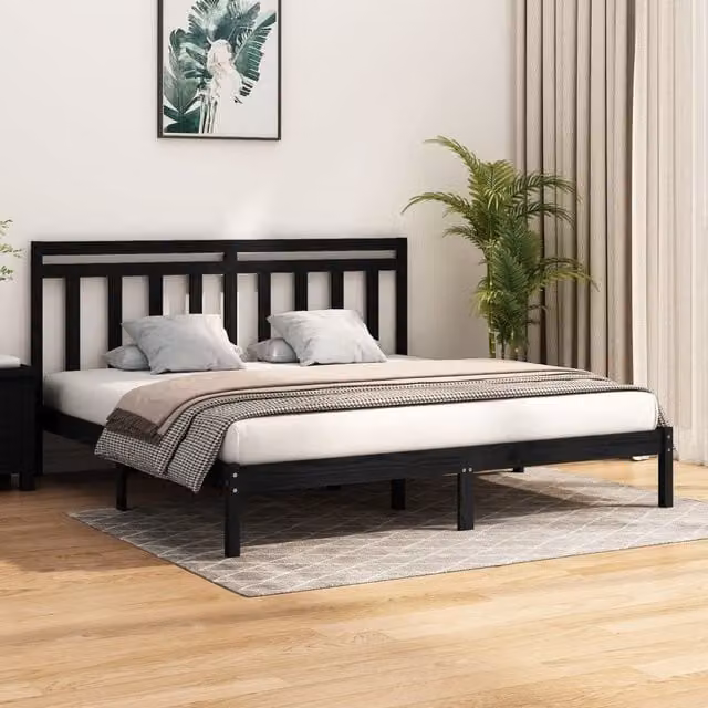 Berkfield Home Black Solid Pine Wood Bed Frame W/D/H: 200 x 200 cm