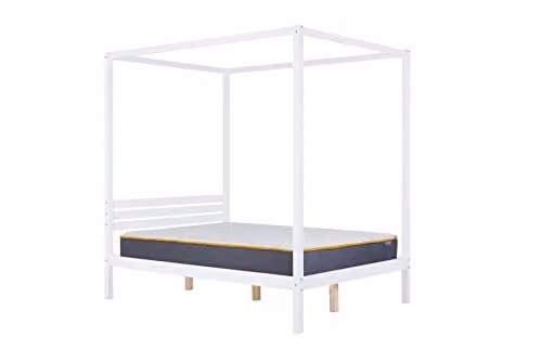 Birlea Mercia White Lacquered Solid Wood Four Poster Canopy Bed Frame, W/D/H: 180 x 200 x 208 cm – 1