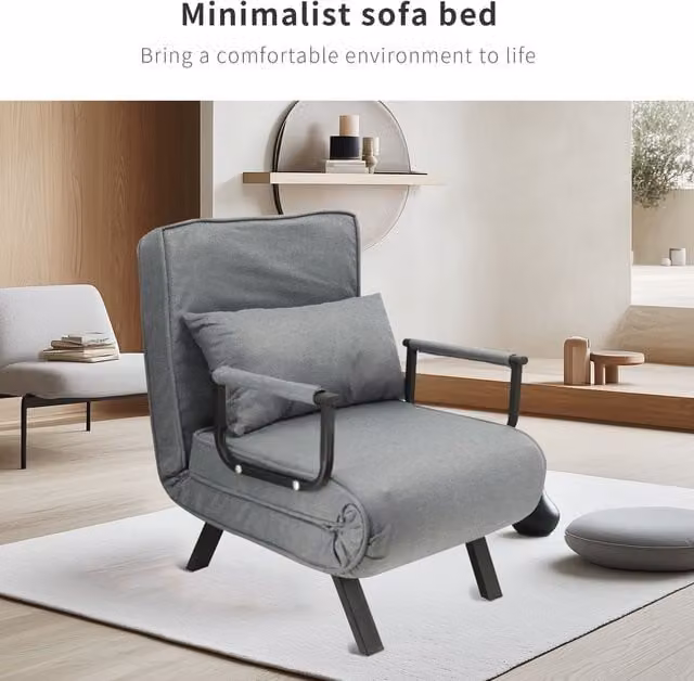 Hygrad Built to Survive 4 in 1 Foldable Single Sofa Bed Recliner with Pillow, Grey – 1