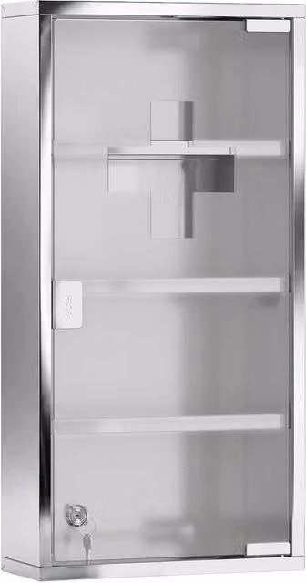 NESTLUNE Stainless Steel Medicine Cabinet in Silver with Glass Doors, W/D/H: 100 x 15 x 15 cm – 1