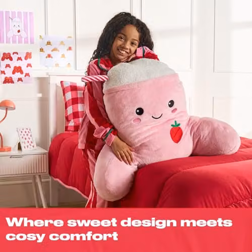 OHS Pink Milkshake Cuddle Cushion in Soft Teddy Fleece, W/D/H: 73 x 36 x 58 cm – 2
