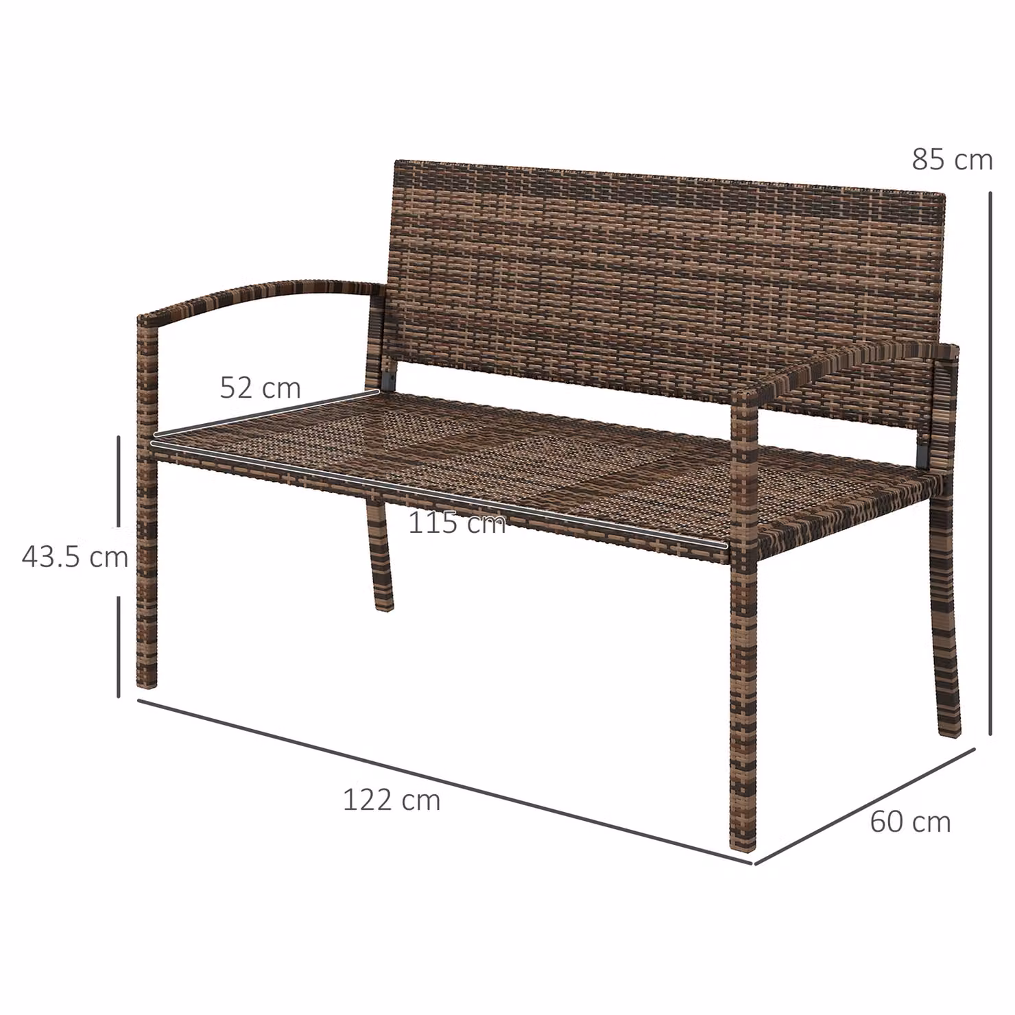 Outsunny Brown Poly Rattan 2 Seater Garden Loveseat with Armrests and Cushions – 3