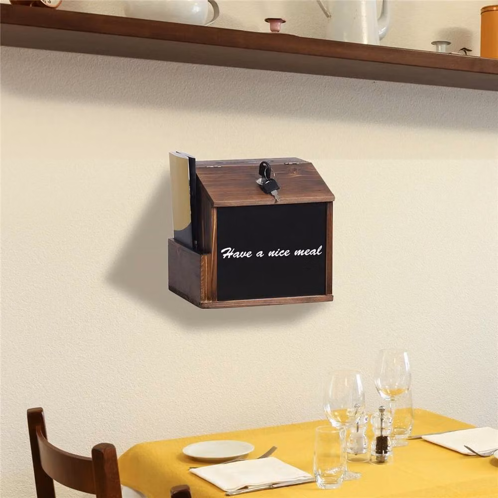 KORVIXA Brown Wood Donation, Ballot and Suggestion Box, W/D/H: 20 x 20 x 20 cm – 4
