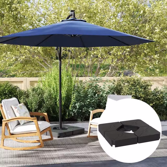 Outsunny Set of 4 Black Sand or Water Filled Plastic Umbrella Weights for Cantilever Parasols