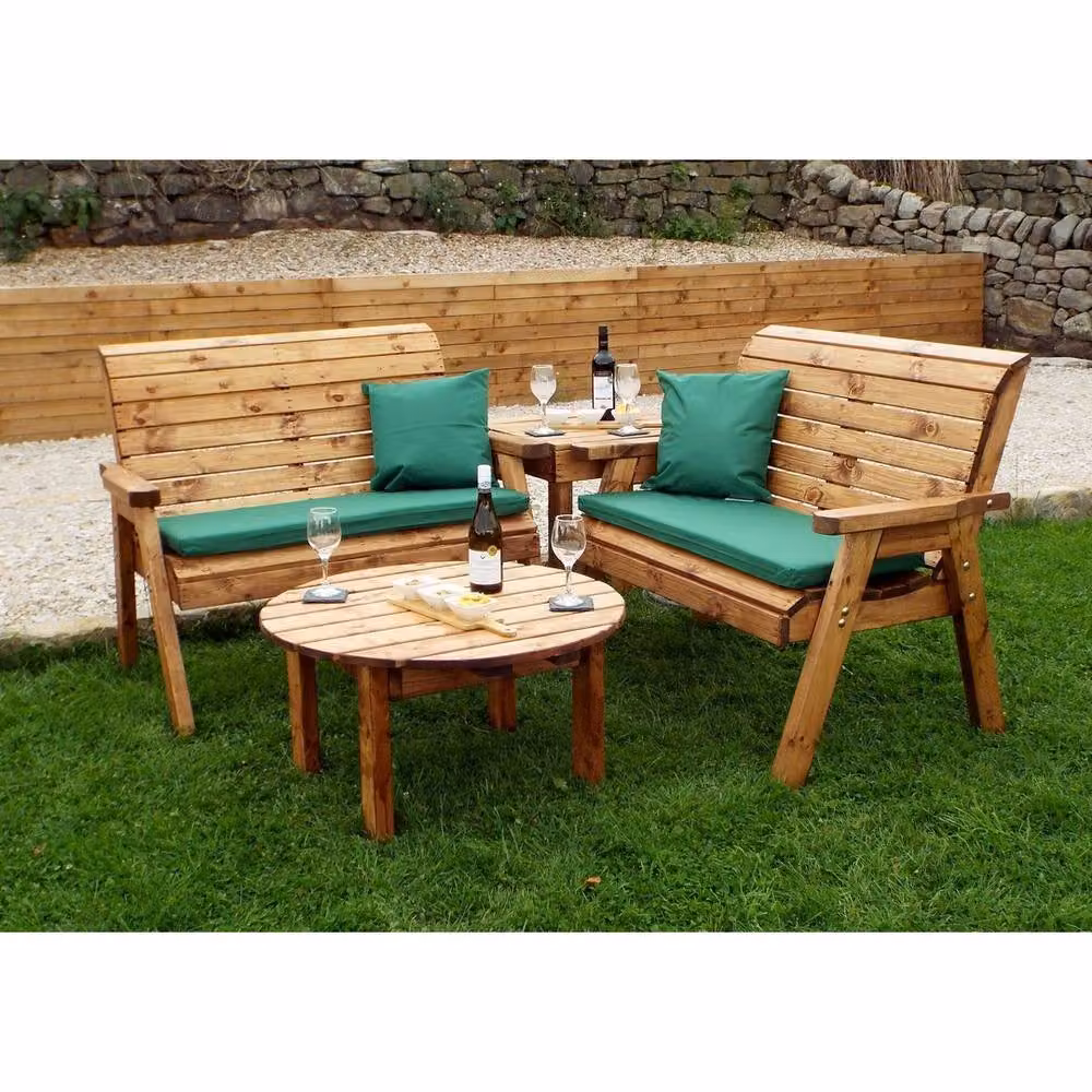 Charles Taylor Balmoral Four Seater L-Shape Corner Garden Set with Round Coffee Table in Light Brown – 2