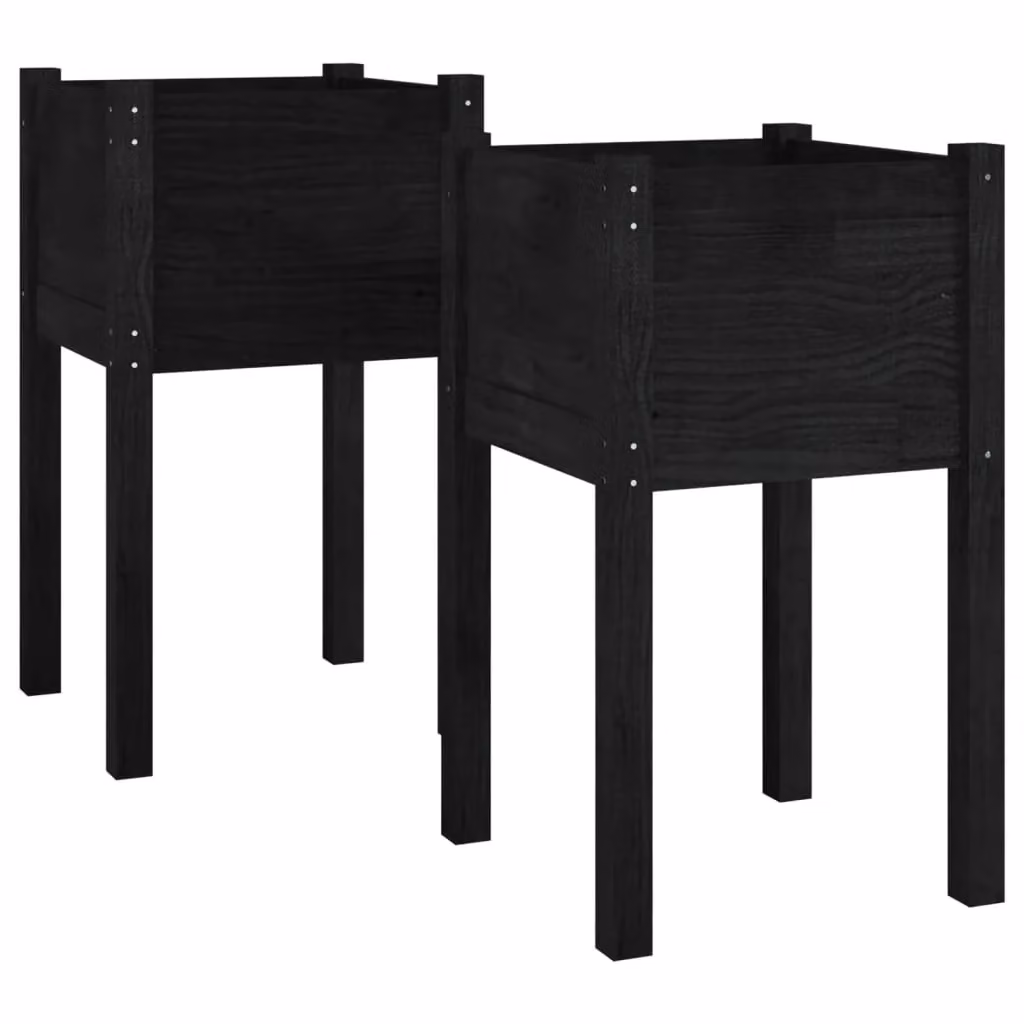Berkfield Set of 2 Black Solid Pinewood Ornamental Garden Planters, W/D/H: 40 x 40 x 70 cm – 2