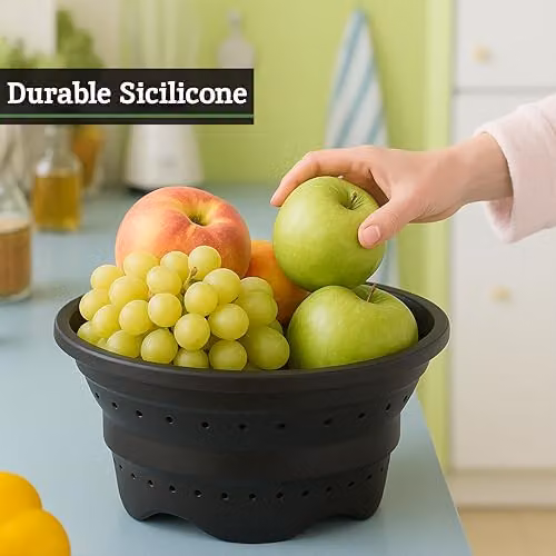 Orsina Black Collapsible Silicone and Metal Colander and Food Steamer – 5