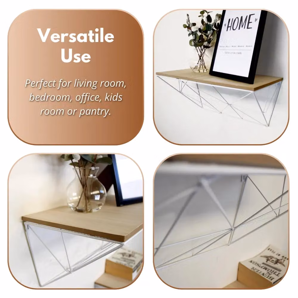 Marco Paul Set of 2 White Geometric Abstract Wooden Floating Wall Shelves – 3