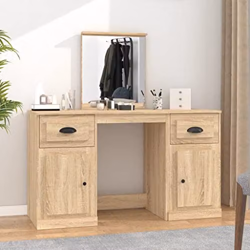 vidaXL Dressing Table with Mirror in Brown, W/D/H: 130 x 50 x 132.5 cm – 2