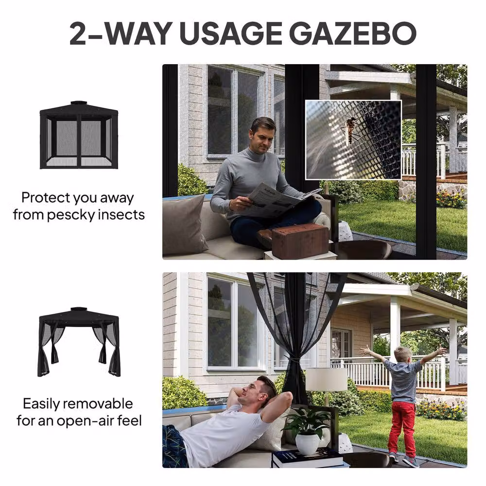 Outsunny Metal Garden Gazebo with 2-Tier Roof Marquee in Black, W 300 cm x D 300 cm x H 265 cm – 4