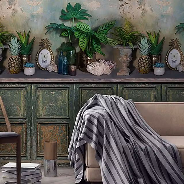 Grandeco Rustic Panel Shelf 3 Lane Repeatable Wallpaper Mural, Green, W: 159 cm, H: 280 cm