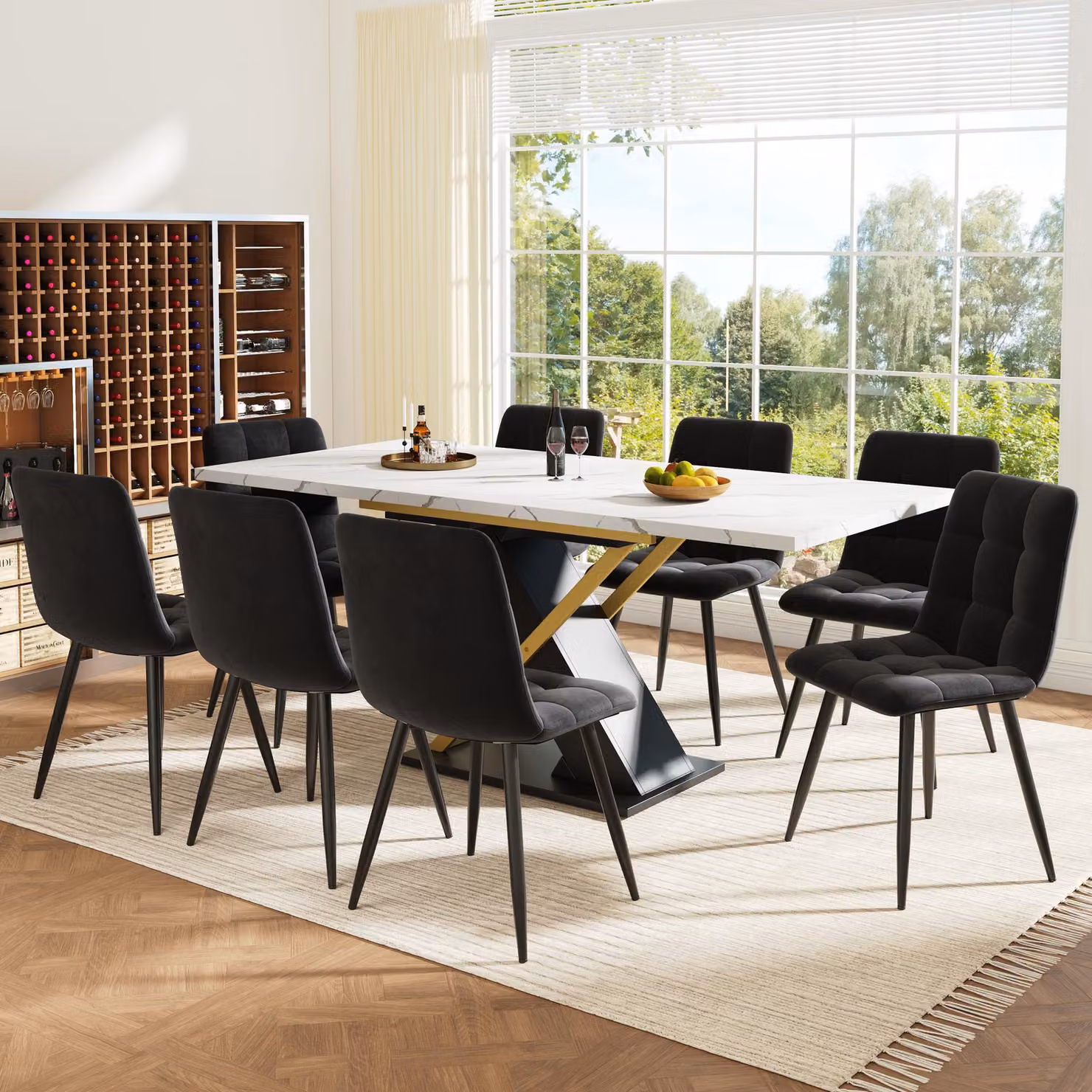 Aosom UK Extendable Dining Table with Marble-Effect MDF Top and Metal Rails, Black and Gold, W/D/H: 80 x 120-160 x 75.5 cm – 6
