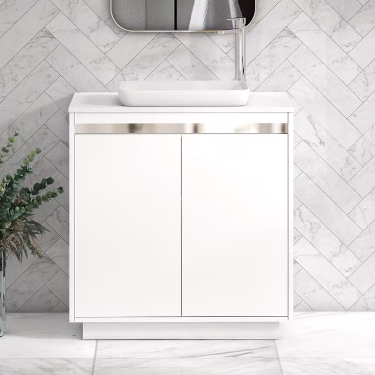 Royal Bathrooms Orion 800mm Matt White Floor Standing 2 Door Vanity Unit with Qubix Basin and Chrome Accent Trim