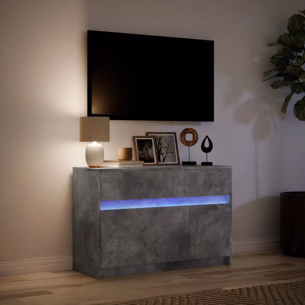 Berkfield Home Modern LED TV Cabinet in Concrete Grey, W/D/H: 91 x 34 x 61 cm – 2