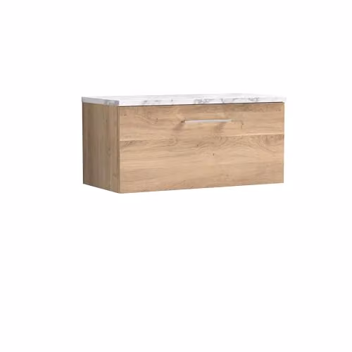 Balterley Wall Hung Single Drawer Bathroom Vanity Unit with Rectangular Laminated Worktop and Bar Handle, Bleached Oak, W/D/H: 80.5 x 39.0 x 38.1 cm