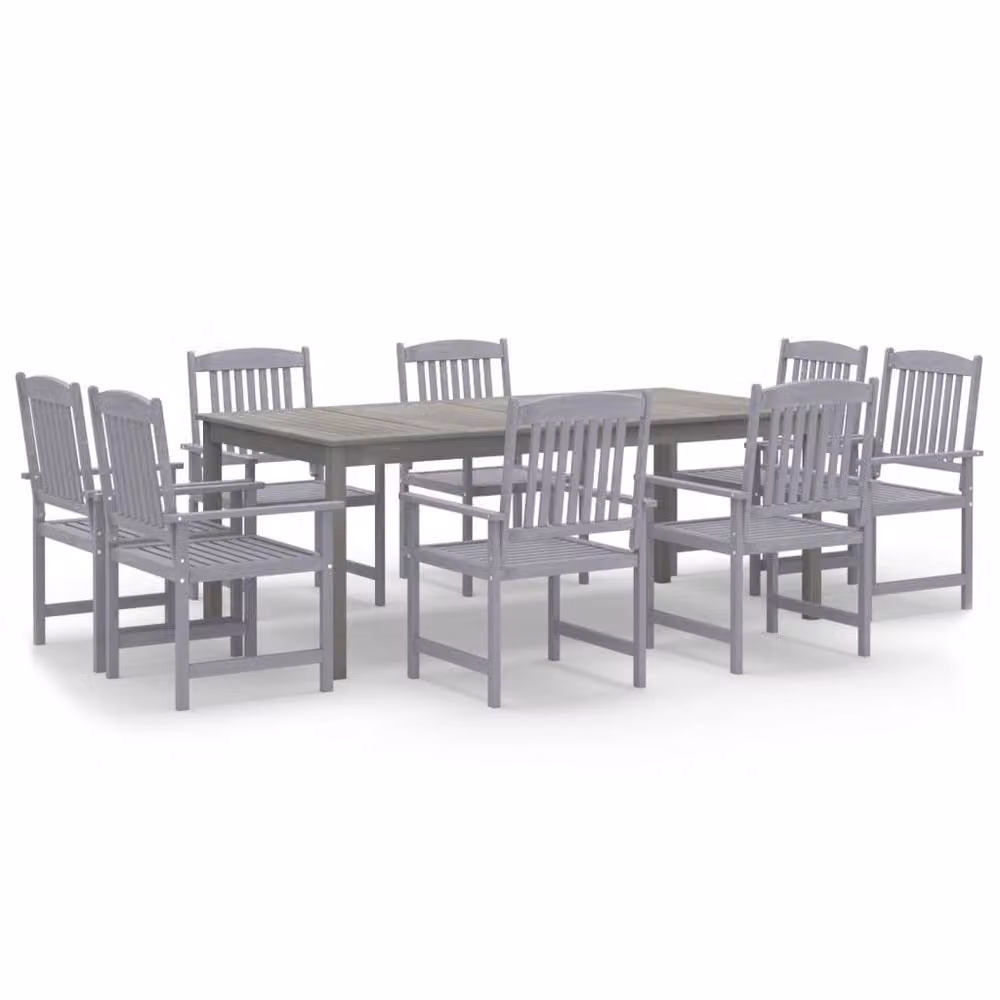 Berkfield Home Beautiful 9 Piece Garden Dining Set in Grey Solid Acacia Wood – 3