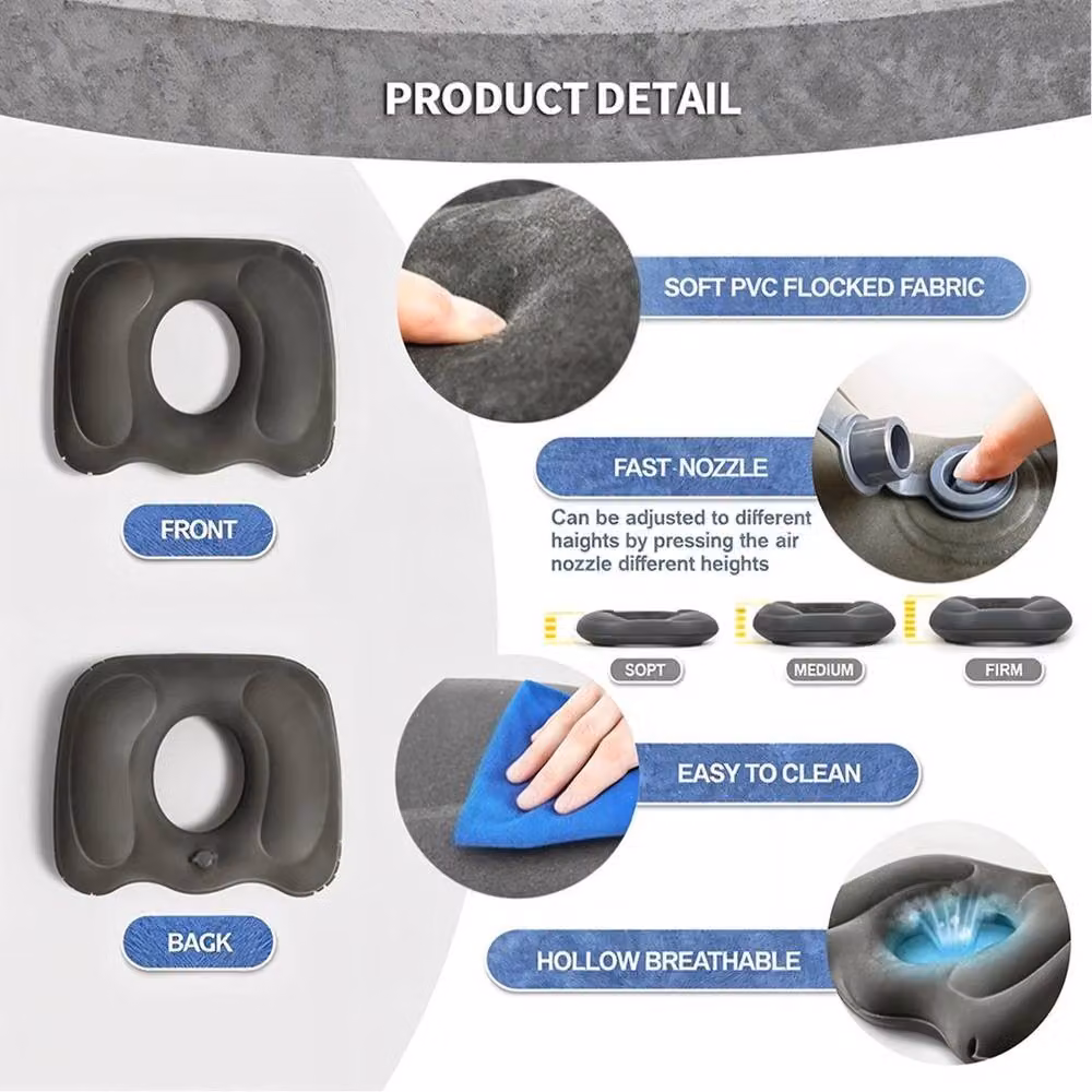 SPETLEK Grey Blow Up Contoured Coccyx Cushion for Hemorrhoid and Seat Pain Relief – 5