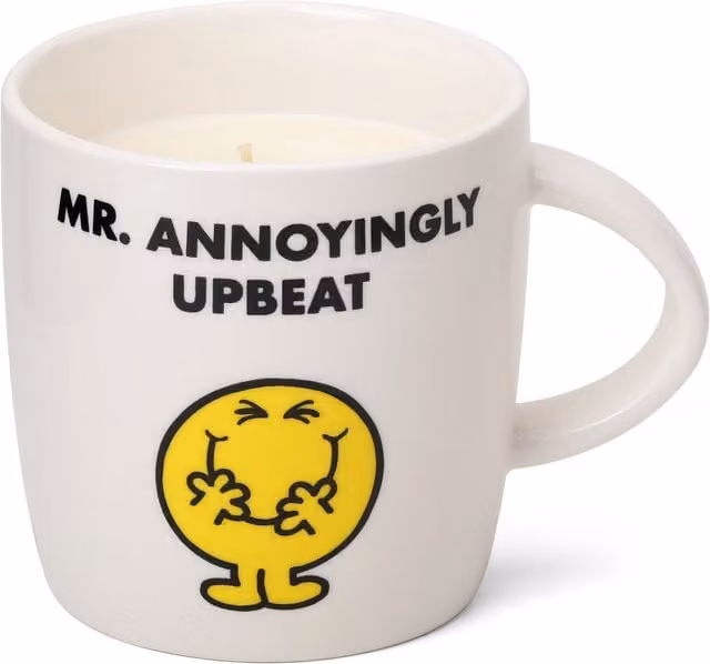Mr. Men And Little Miss Mr Happy Sherbet Lemon Scented Ceramic Mug Candle in Yellow and White