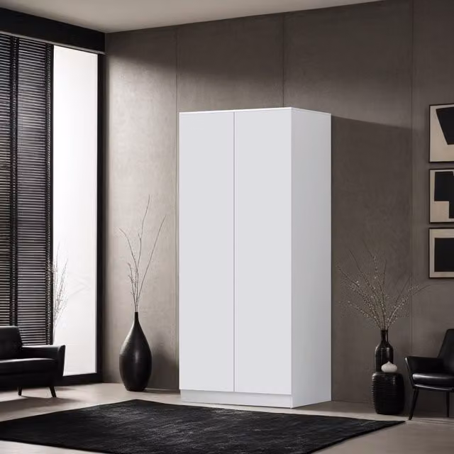FWStyle Modern 2 Door Double Wardrobe with Soft Close Push to Open Doors in Matt White
