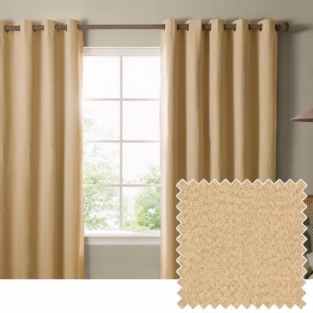 Furn Blackout Textured Woven Eyelet Curtain Pair in Sand, Width: 229 cm, Drop: 183 cm