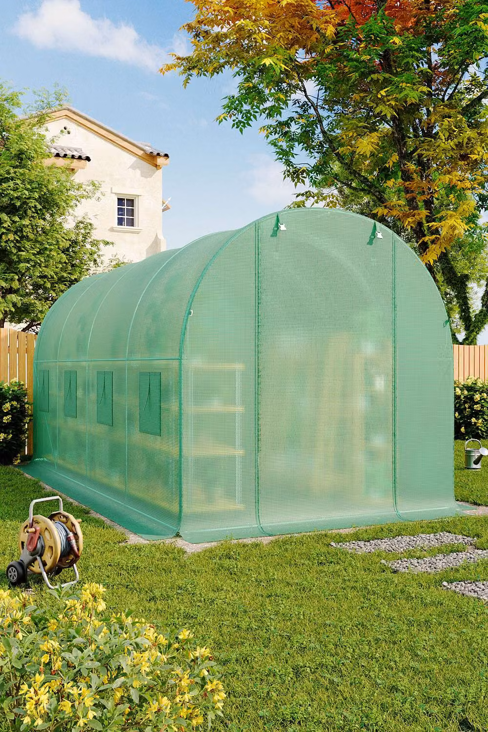 Living and Home Green Outdoor Walk-in Tunnel Greenhouse with Steel Frame, W/D/H: 300 x 300 x 200 cm – 2