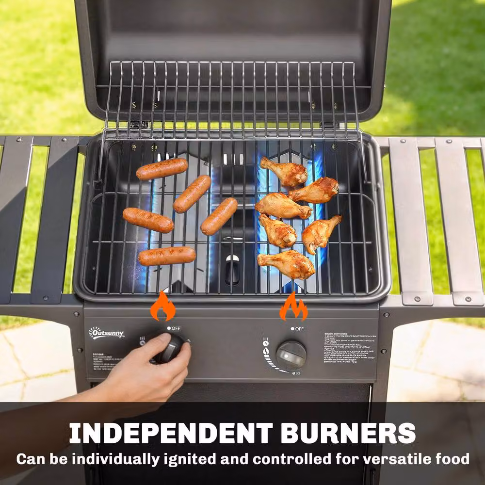Outsunny Gas Barbecue Grill with Warming Rack, Thermometer and Wheels, Black – 10