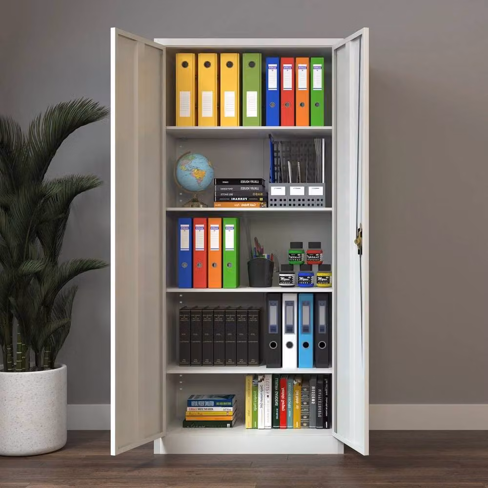 PAWNORA Modern Metal Filing Cabinet in White with Hinged Doors and Adjustable Shelves, H 175 x W 80 x D 40 cm – 2