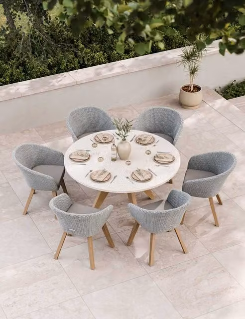Royalcraft Astral 6 Seater Round Dining Set in Grey Mix, Made from Treated Acacia Wood and Concrete