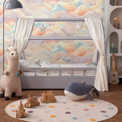 Holden Decor Storybook Dreamland Cloud Theme Wallpaper for Kids Bedrooms and Nurseries, Multicolour, Stars and Glitter Effect – 2
