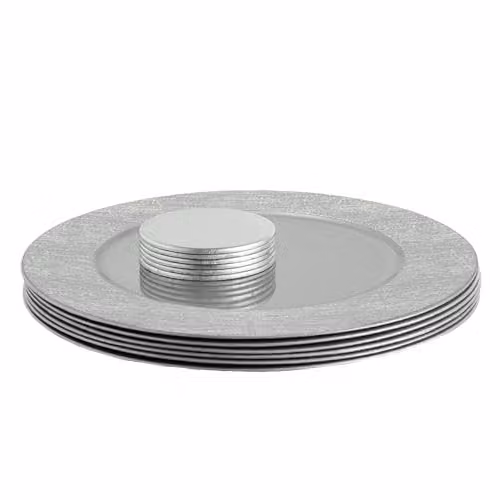 Argon Tableware 12-piece Silver Ribbed Round Charger Plate Set in Melamine Plastic, Diameter: 33 cm – 1