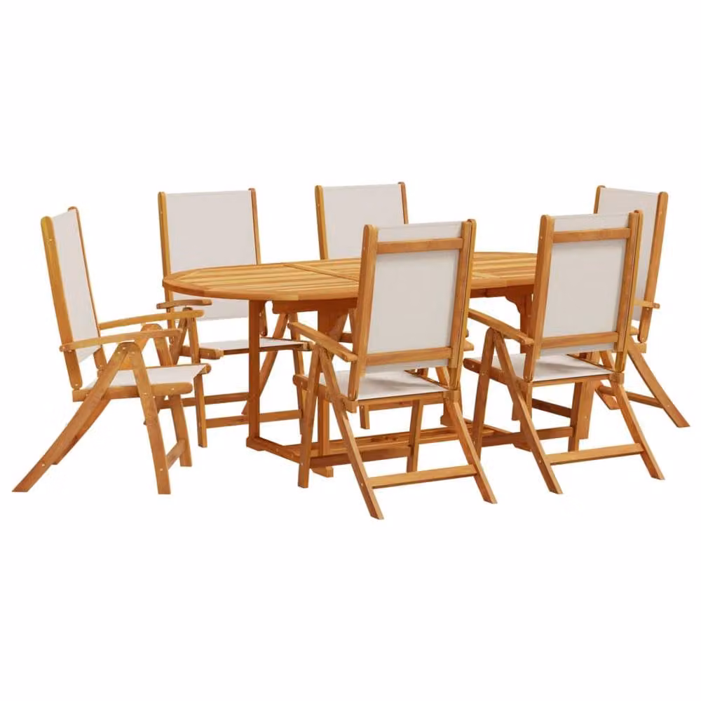 Berkfield Home 7 Piece Garden Dining Set in Brown Solid Acacia Wood and Textilene – 2