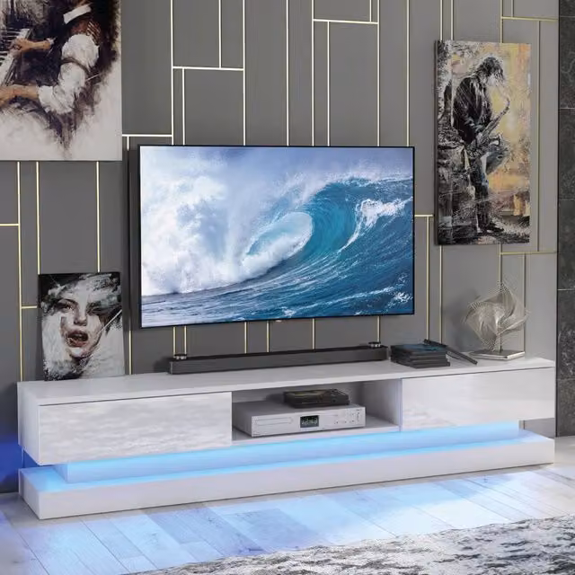 Creative Furniture Bloom TV Unit in White with Glossy Finish and LED Lights, W/D/H: 180 x 36 x 35 cm
