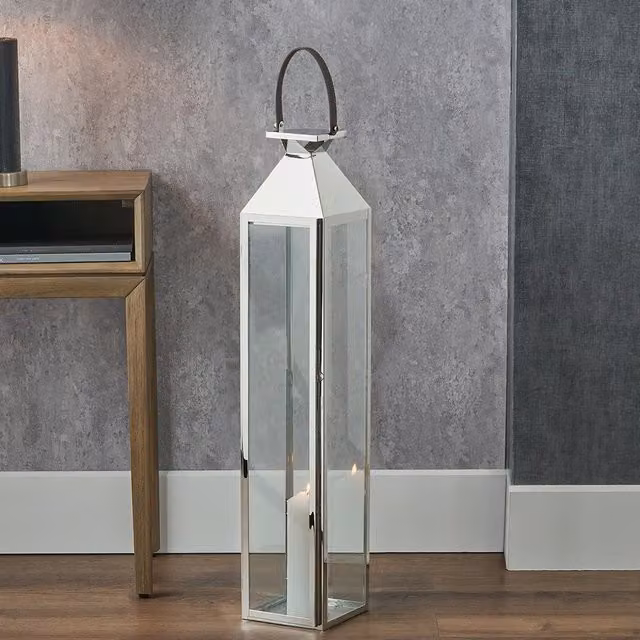Pacific Lifestyle Tall Stainless Steel and Glass Lantern in Silver, Height: 93 cm