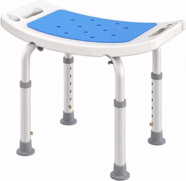 Nordara Blue Non-Slip Adjustable Aluminium Bath Stool with Drainage Seat