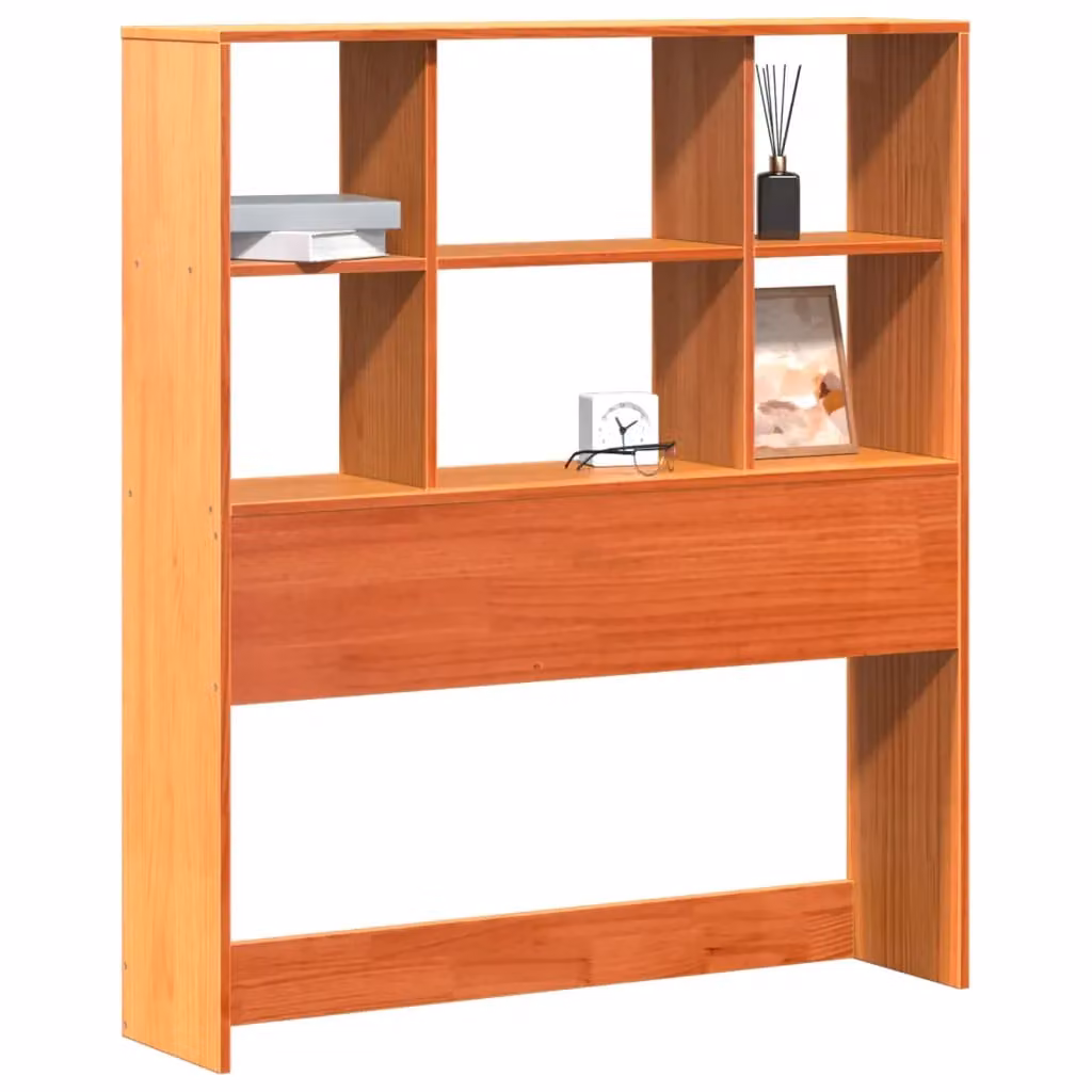 Berkfield Home Rustic Solid Wood Pine Headboard with Integrated Storage Shelf, Wax Brown, Width: 100 cm – 2
