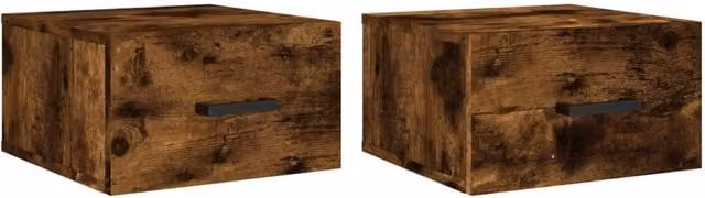 Berkfield Home Wall-mounted Bedside Cabinets, 2 Piece Set in Smoked Oak Brown, W/D/H: 35 x 35 x 20 cm – 1
