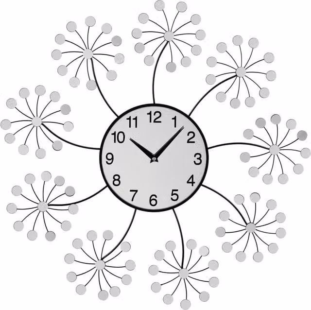 Orsina by Interiors by Premier Silver Mirrored Floral Round Wall Clock, Diameter: 60 cm – 1