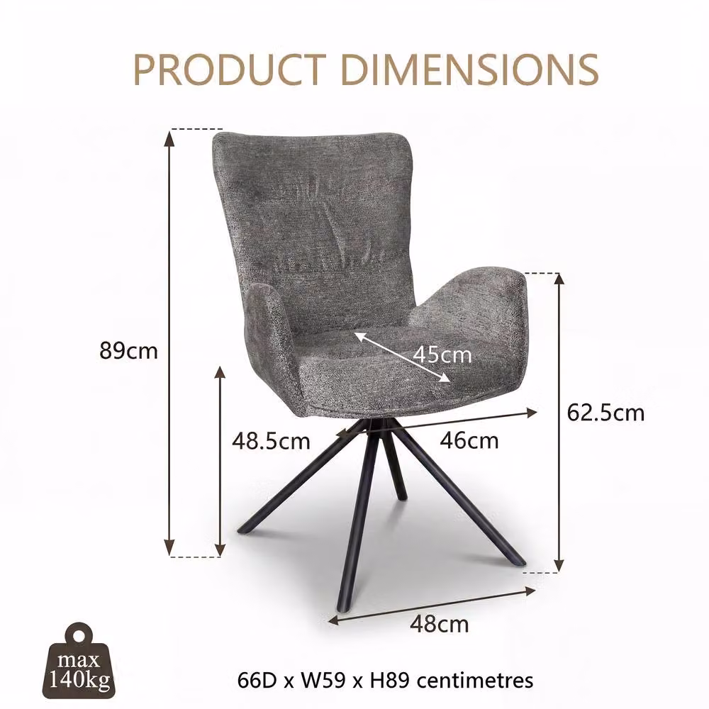 SONARA Grey Chenille 360 Degree Swivel Accent Chair with Armrests – 2