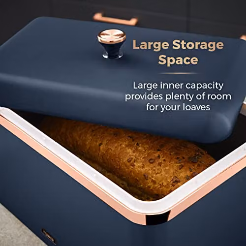 Tower Cavaletto Bread Bin in Midnight Blue and Rose Gold, Stainless Steel Body, W/D/H: 35.0 x 24.0 x 23.0 cm – 3