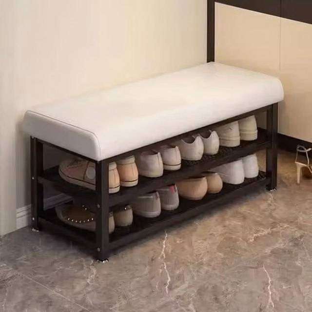 FORGEVIO White Synthetic Leather Shoe Bench Stool and Storage Cabinet – 1