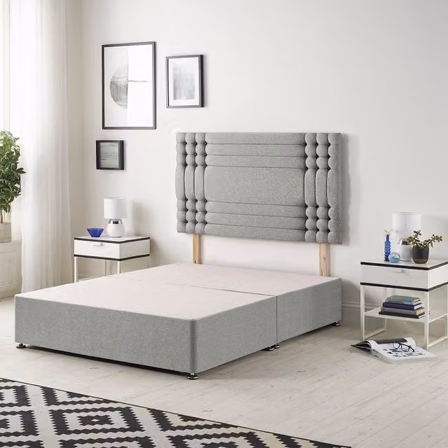 Somnior Beds Ltd Saville Grey Tweed Fabric Divan Bed Base with Drawers and 32 inch Diamante Headboard W/D/H: 120 x 200 cm