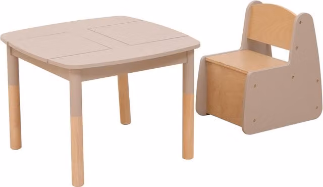 HMD Furniture Toddler Multi-Use Table and Chairs with Hidden Storage, Grey and Natural