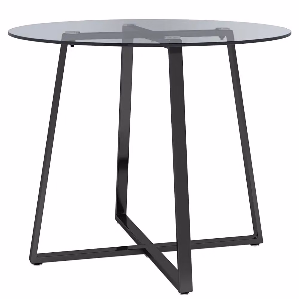 Living and Home Modern Round Tempered Glass Dining Table in Black – 4
